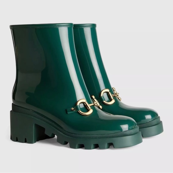 Gucci Horsebit Green Ankle Rain boots - Picture 1 of 4